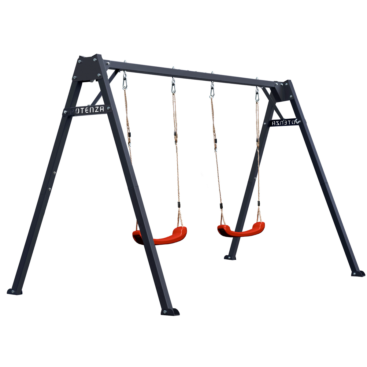 Portique graphite avec 2 balançoires rouges