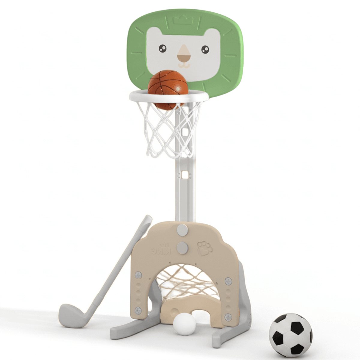 Panier de basket 3 en 1 MICCOO vert avec but de foot et golf