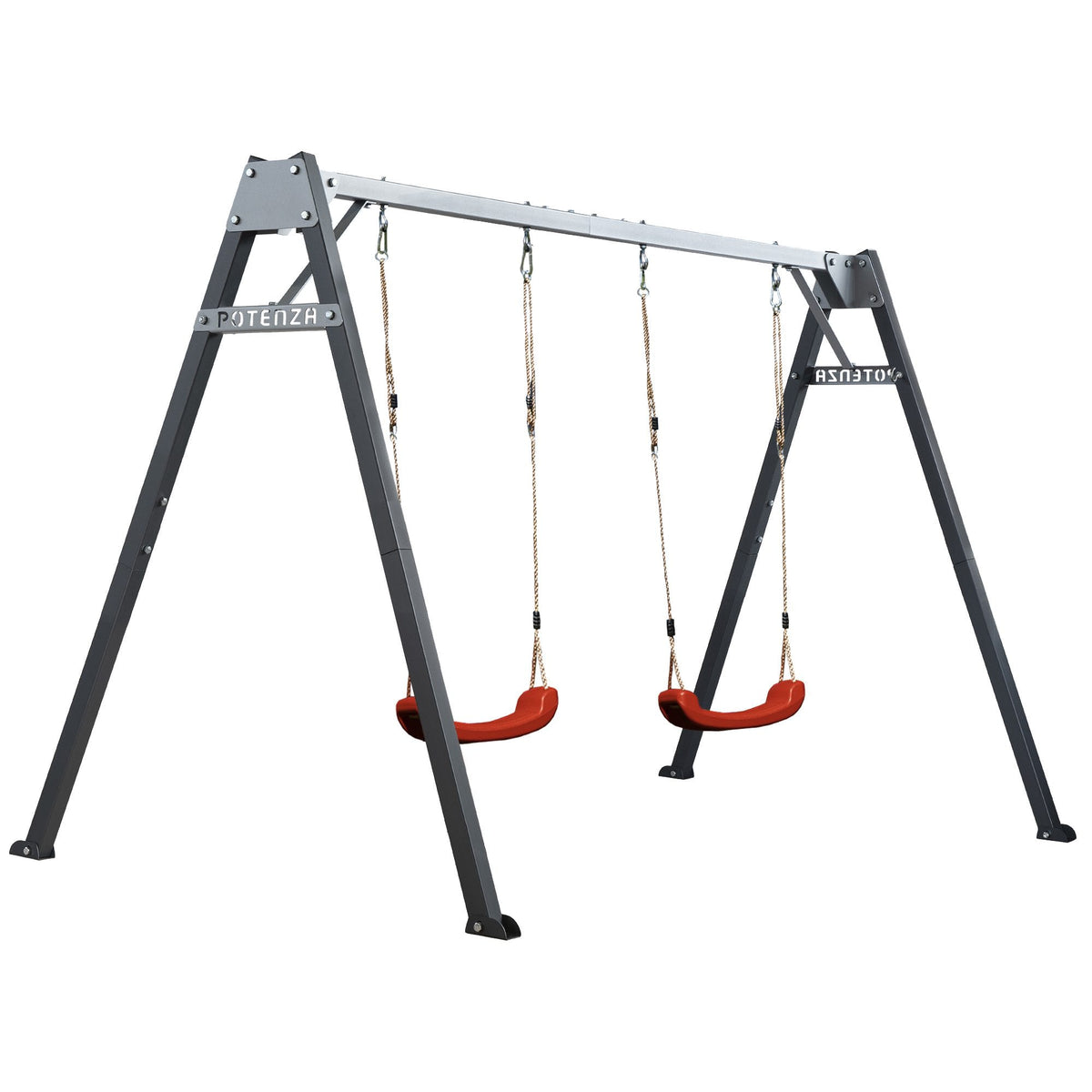 Portique balançoire double avec 2 balançoires planches rouges