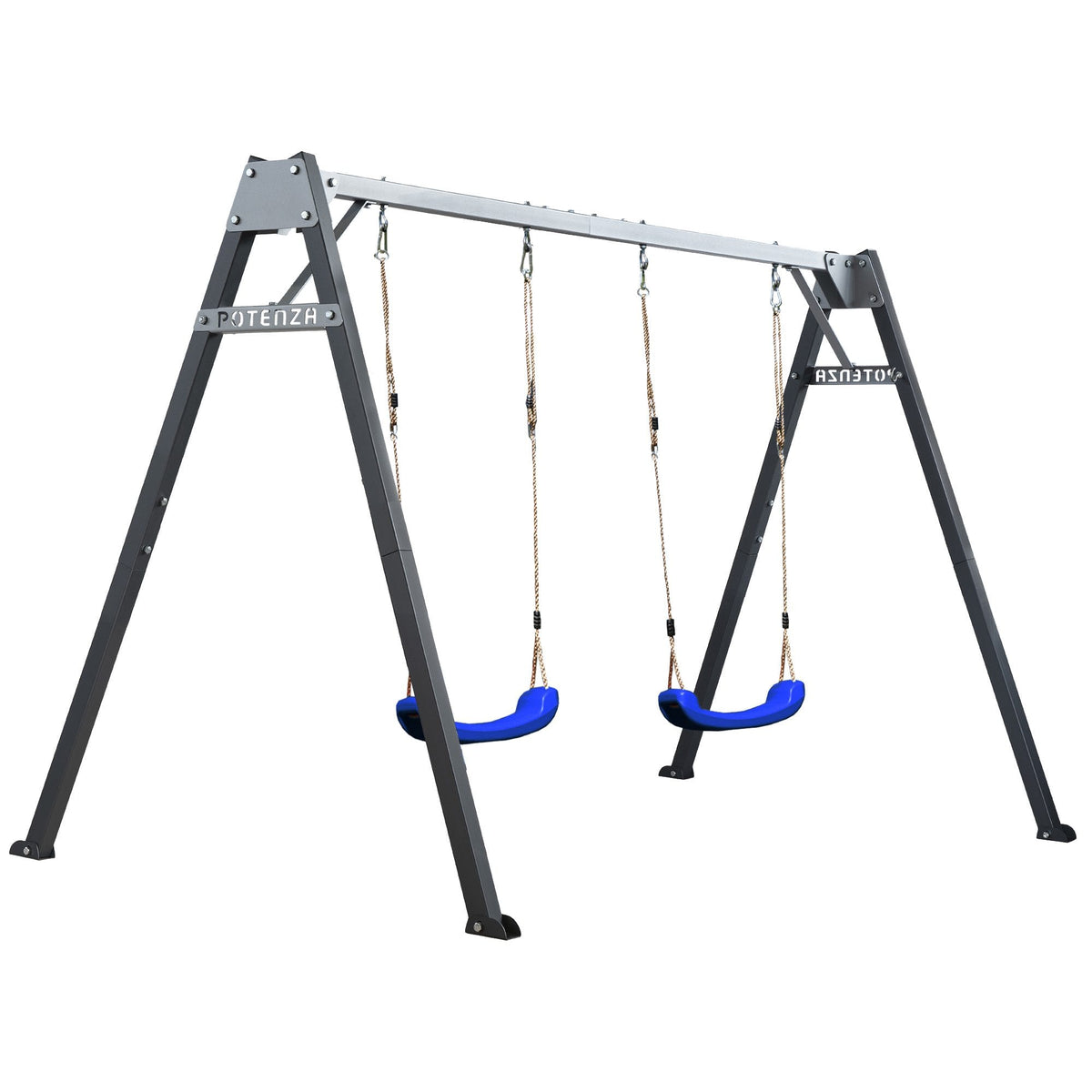 Portique balançoire double avec 2 balançoires planches bleues