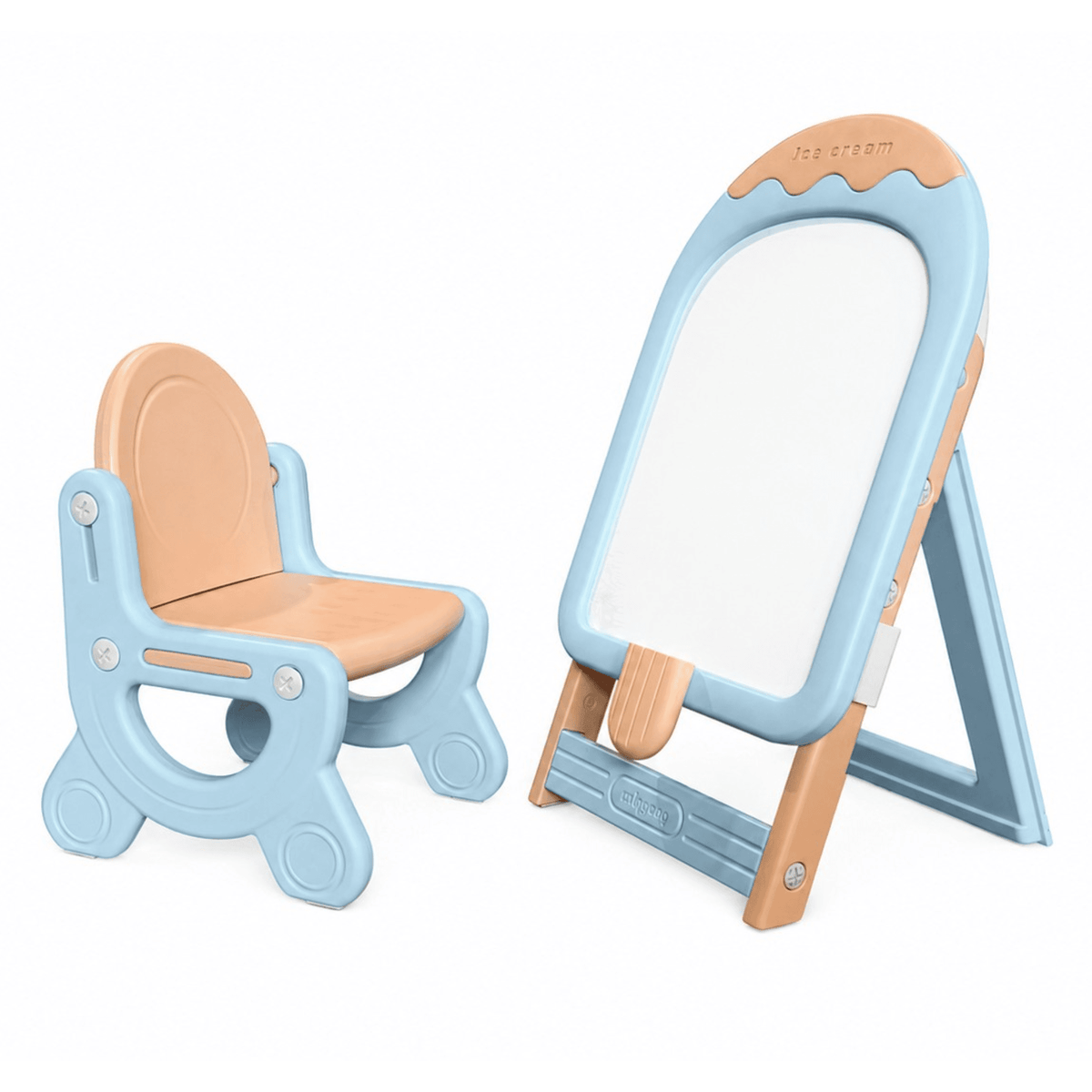 Tableau magnétique enfant réglable bleu avec chaise